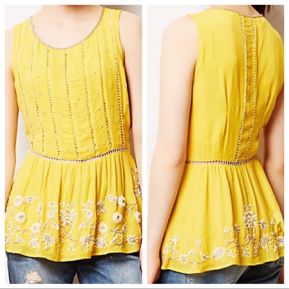 Anthropologie Maeve Calendula Peplum Beaded Blouse